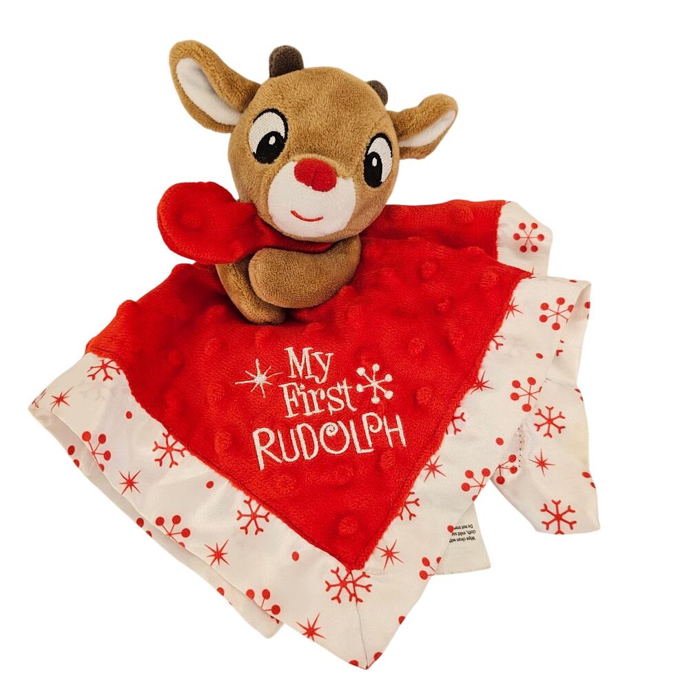 Rudolph Red Nosed Reindeer My First Rudolph Plush Security Blanket Lovey Rattle